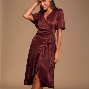 *SOLD* Lulus Wrapped Up Satin Wrap Midi Dress